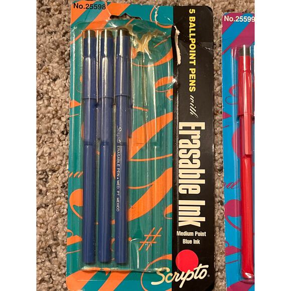 Scripto BallPoint Pens w/Erasable Ink Medium Point Red Blue Vintage (11) 1993-94 - Picture 3 of 8